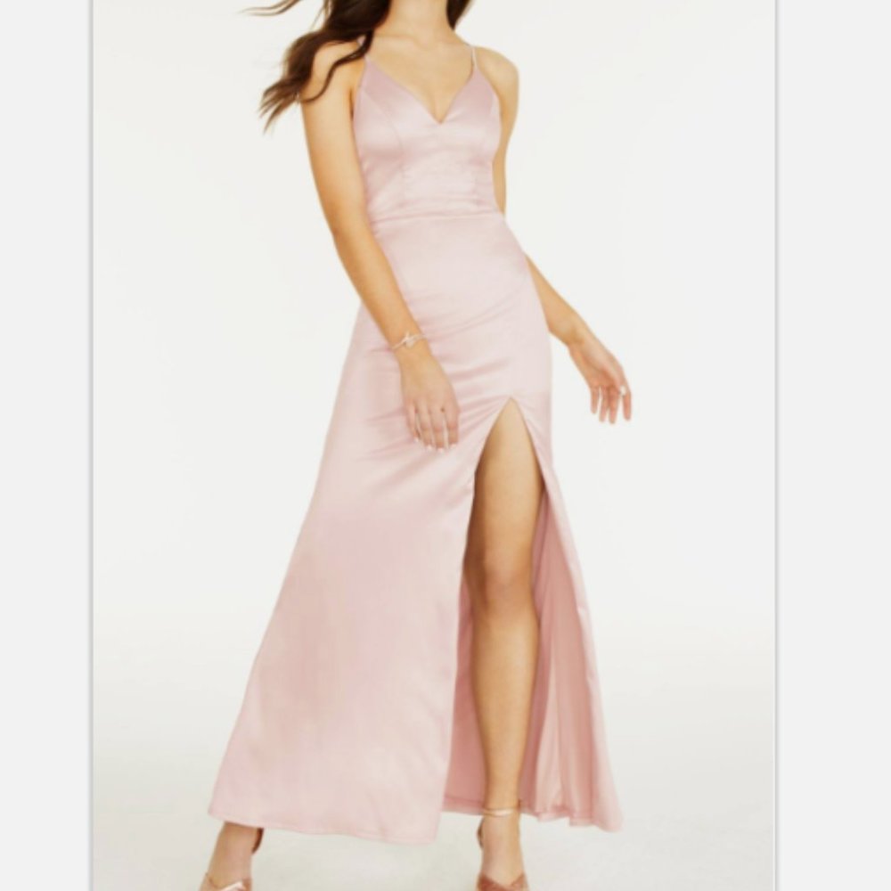 NWT Baby Pink Lace-Back Satin A-Line Bridesmaid Prom Dress Juniors